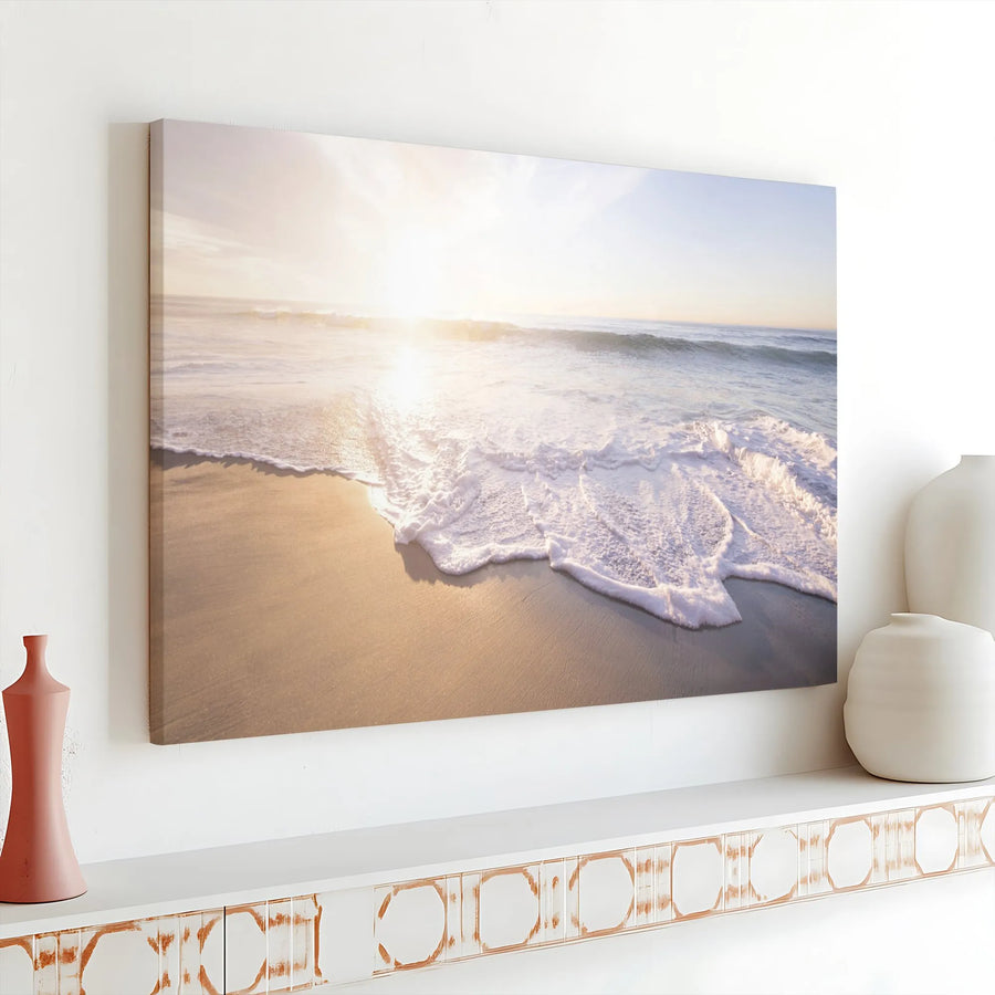 Ocean Sunrise Canvas Wall Art | Calm Seascape Photography | Gallery Wrapped Thick Canvas | Premium Home Decor Gift for Living Room