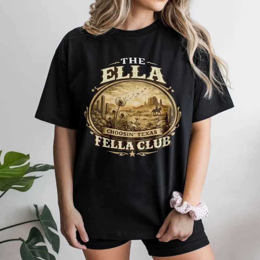 Western Cowboy T-Shirt | Vintage Ella Fella Club Texas Rodeo Graphic | Soft Cotton Blend | Unisex Oversized Country Apparel Gift