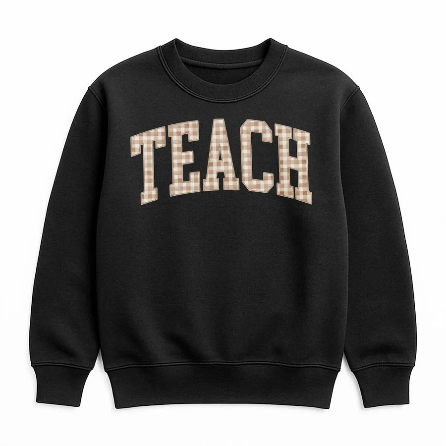 Teacher Sweatshirt | Gingham Lettering | Premium Cotton Blend Crewneck | Cute Teacher Gift for Back to School