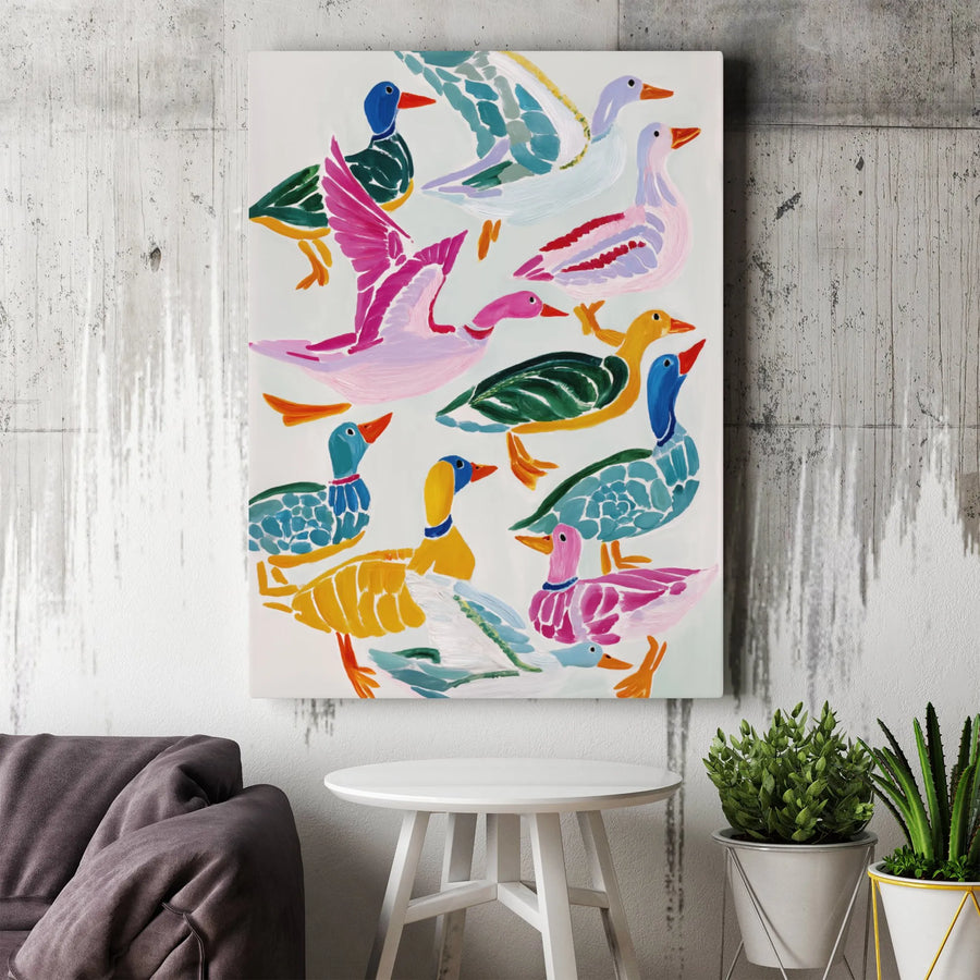 Colorful Abstract Duck Canvas Print | Whimsical Mallard Goose Wall Art | Premium 1.25" Gallery Wrap | Modern Home Decor Gift for Bird Lovers