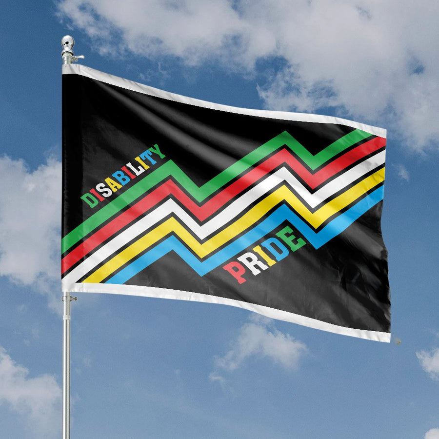 Disability Pride House Flag | Zigzag Colorful Stripe Design | Premium Weather-Resistant Polyester | Durable Outdoor Garden Banner Gift