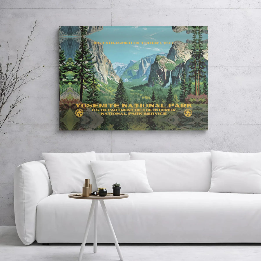 Yosemite National Park Poster Canvas | Vintage WPA Style Landscape Wall Art | Gallery Wrapped Premium Print | National Park Gift for Hikers & Travelers