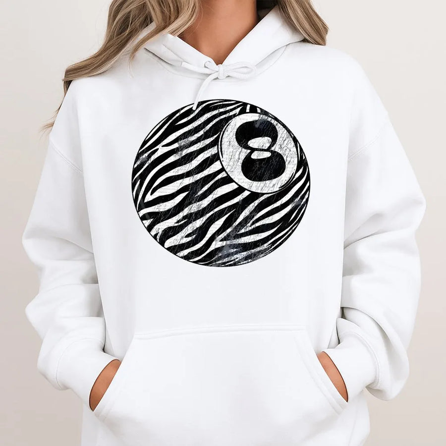 Zebra 8 Ball Hoodie | Distressed Western Graphic Pullover | Premium Cotton Blend | Punchy Western Wear Gift for Cowgirls