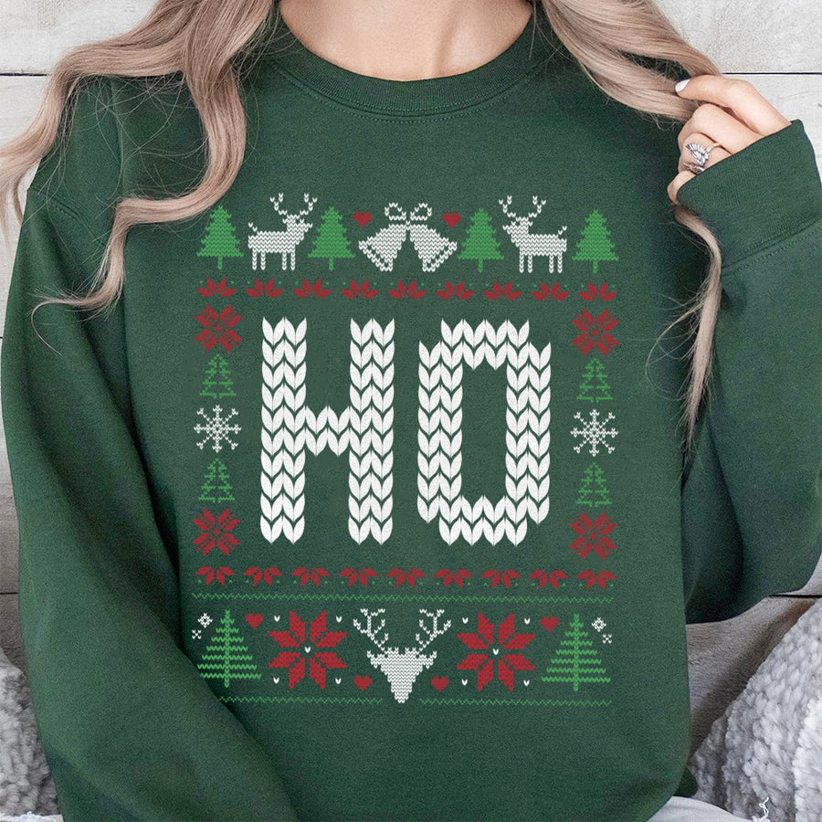 HO Ugly Christmas Sweatshirt | Funny Matching Holiday Sweater Design | Unisex Cotton Blend Pullover | Cute Couple Xmas Gift For Party