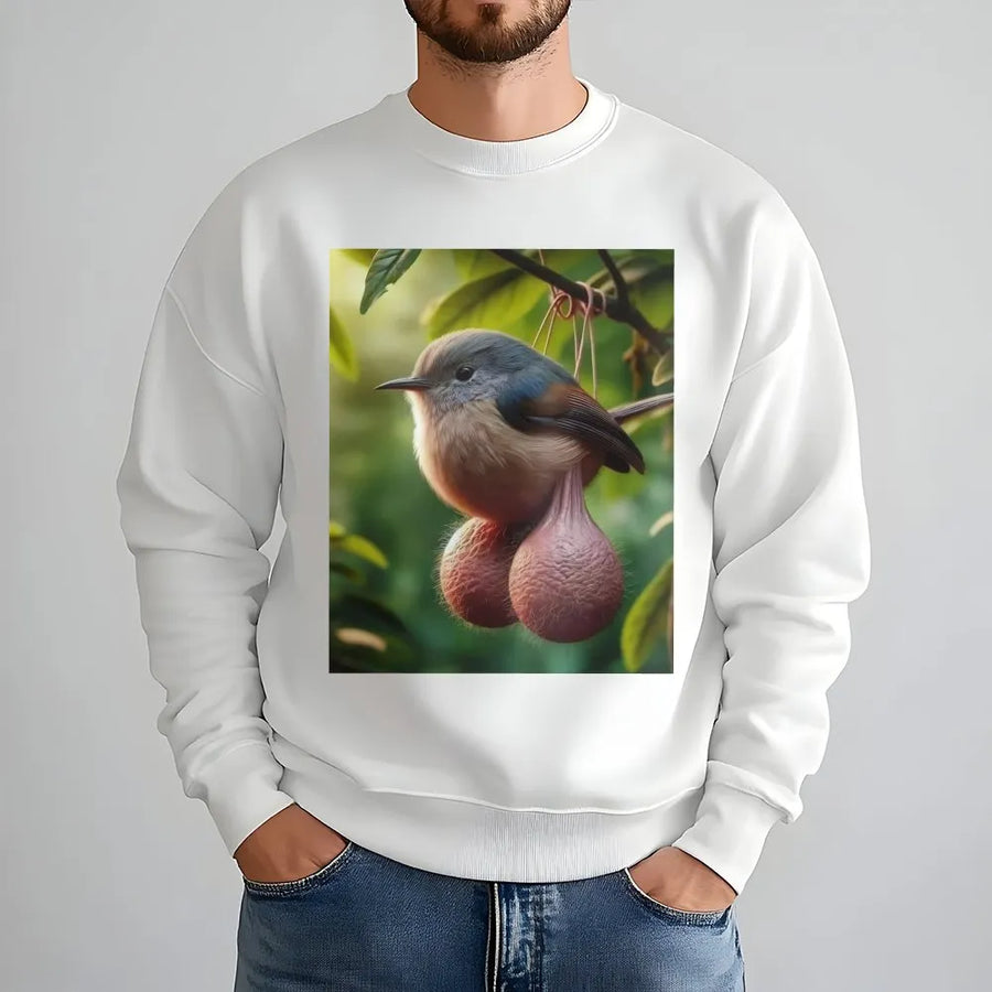 Funny Bird With Balls Sweatshirt | Titmouse Meme Graphic Jumper | Soft Fleece Pullover | Gag Gift for Bird Lovers