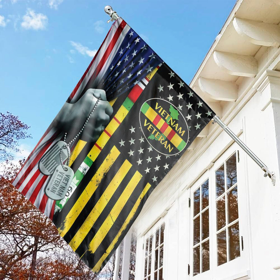 Vietnam Veteran Garden Flag | Patriotic American Flag & Dog Tags | Premium UV-Resistant Polyester | Military Remembrance Memorial Gift