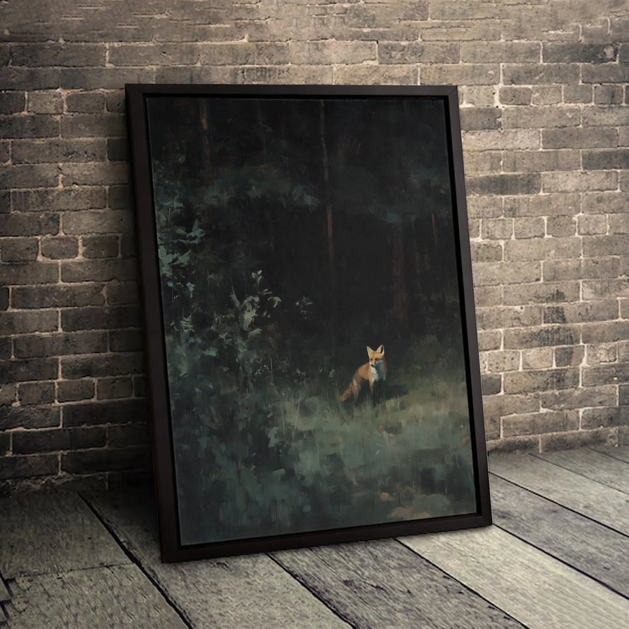 Fox in Dark Forest Canvas Wall Art | Moody Forest Wildlife Painting | Gallery Quality 1.25" Thick Print | Nature Lover Home Decor Gift