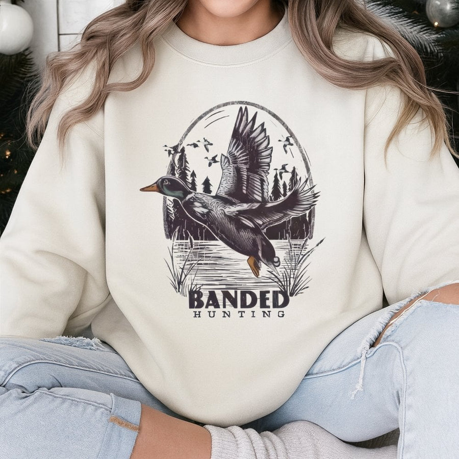 Mallard Duck Hunting Sweatshirt | Vintage Waterfowl Flying Design | Cotton Polyester Blend | Premium Gift for Outdoorsmen and Hunters