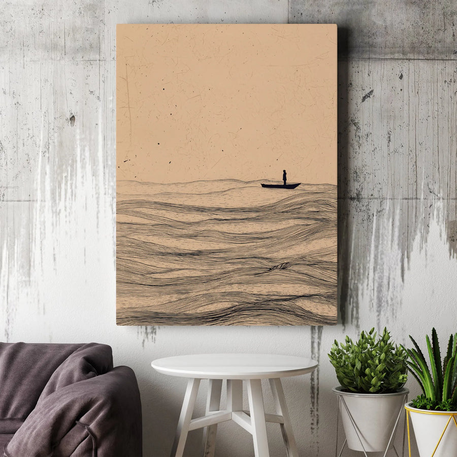 Minimalist Ocean Canvas Print | Solitude at Sea Abstract Line Art | Premium 1.25" Thick Gallery Wrapped Canvas | Modern Home Decor Gift