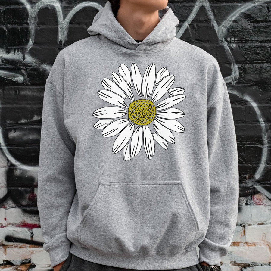 Daisy Flower Hoodie | Minimalist Botanical Graphic Sweatshirt | Premium Cotton-Poly Blend | Aesthetic Floral Nature Lover Gift For Women
