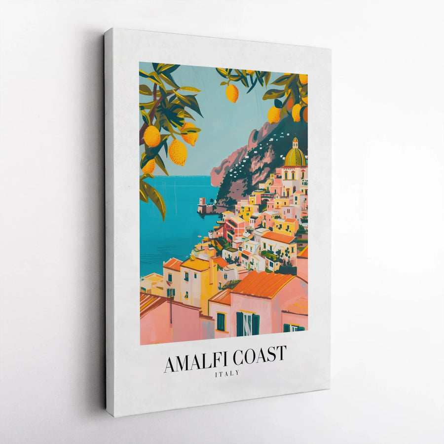 Amalfi Coast Wall Art | Positano Inspired Italy Travel Poster | Premium Gallery-Wrapped Canvas Print | Mediterranean Home Decor Gift