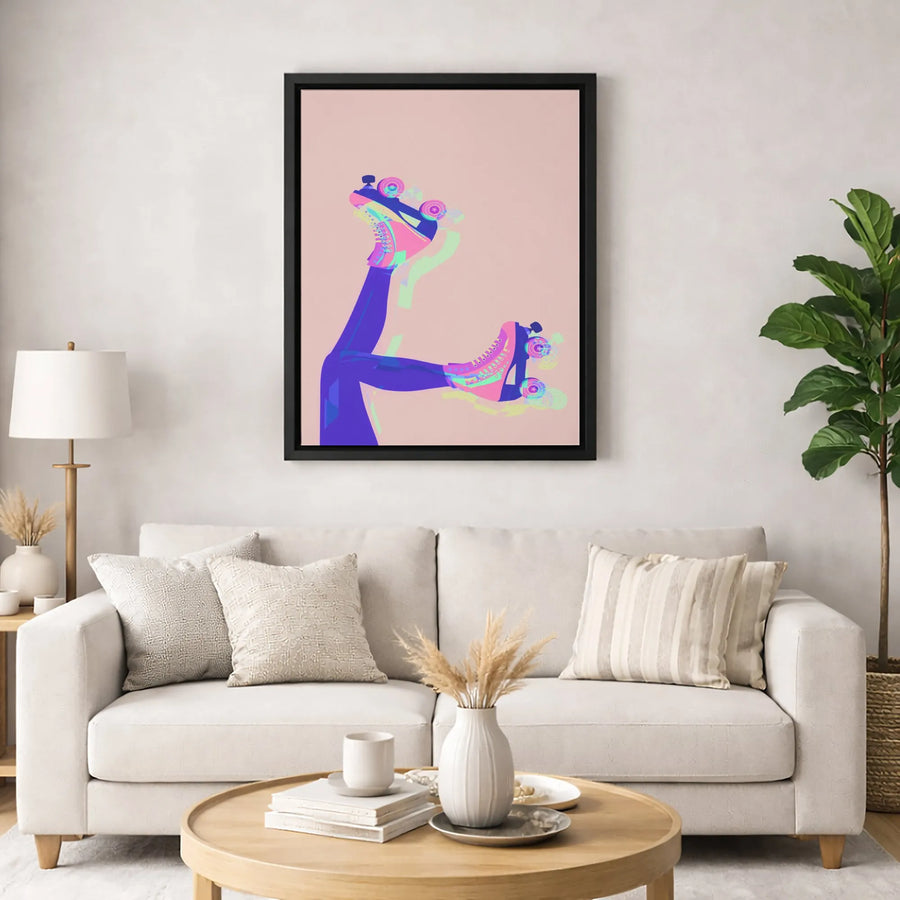 Roller Skate Pop Art Canvas | Vibrant Retro Skating Illustration | Gallery-Quality 1.25" Profile | Aesthetic Wall Decor For Roller Disco Fans