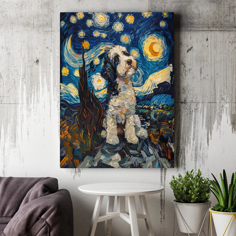 Havanese Dog Wall Art | Starry Night Impressionist Style Painting | Premium Gallery Wrap Canvas | Unique Pet Lover Gift & Home Decor