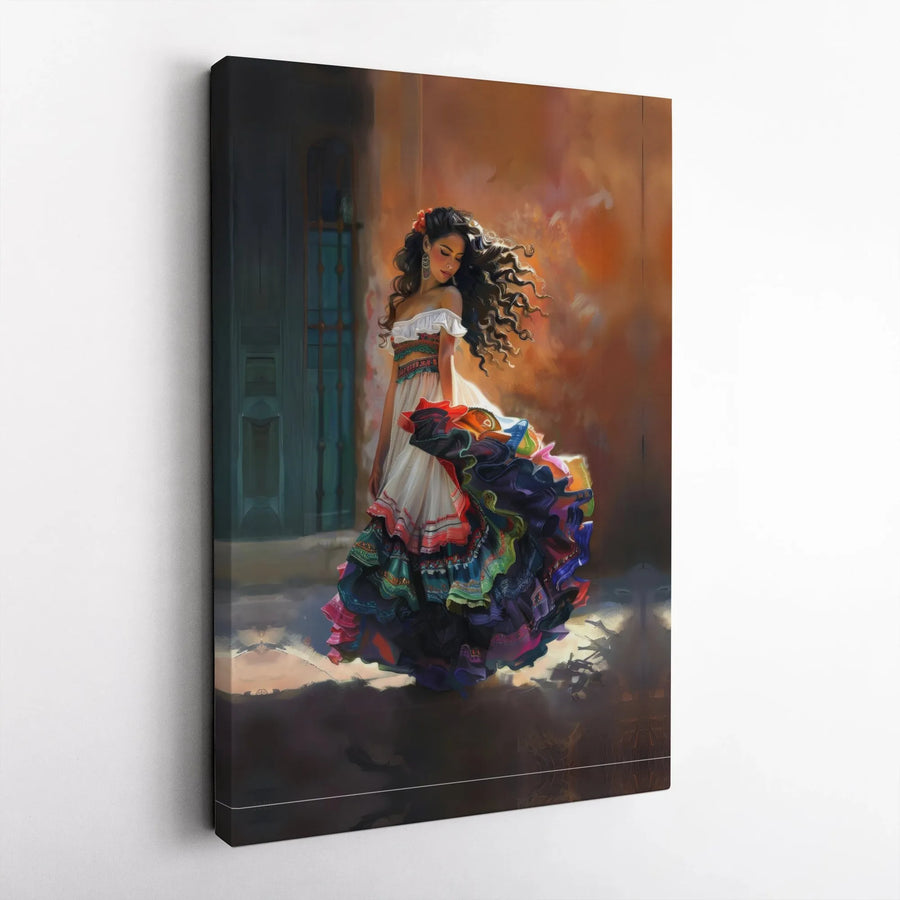 Flamenco Dancer Canvas Wall Art | Colorful Spanish Gypsy Portrait | Premium Gallery Wrapped Decor | Hispanic Heritage Home Gift