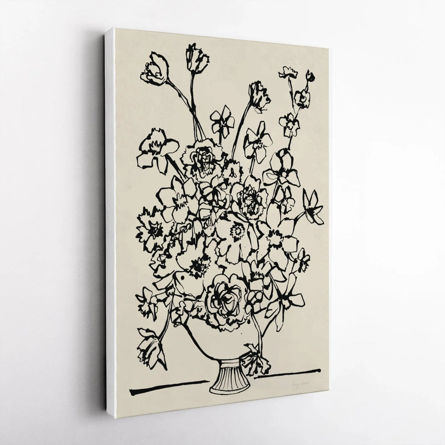Floral Sketch Canvas Wall Art | Minimalist Black and White Line Drawing | Premium Gallery Wrapped Canvas | Modern Home Decor Gift
