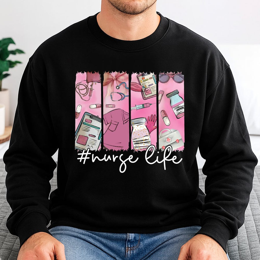 Nurse Life Sweatshirt | Aesthetic Medical Supplies Design | Premium Cotton Blend | Gift For Nursing Students And Registered Nurses