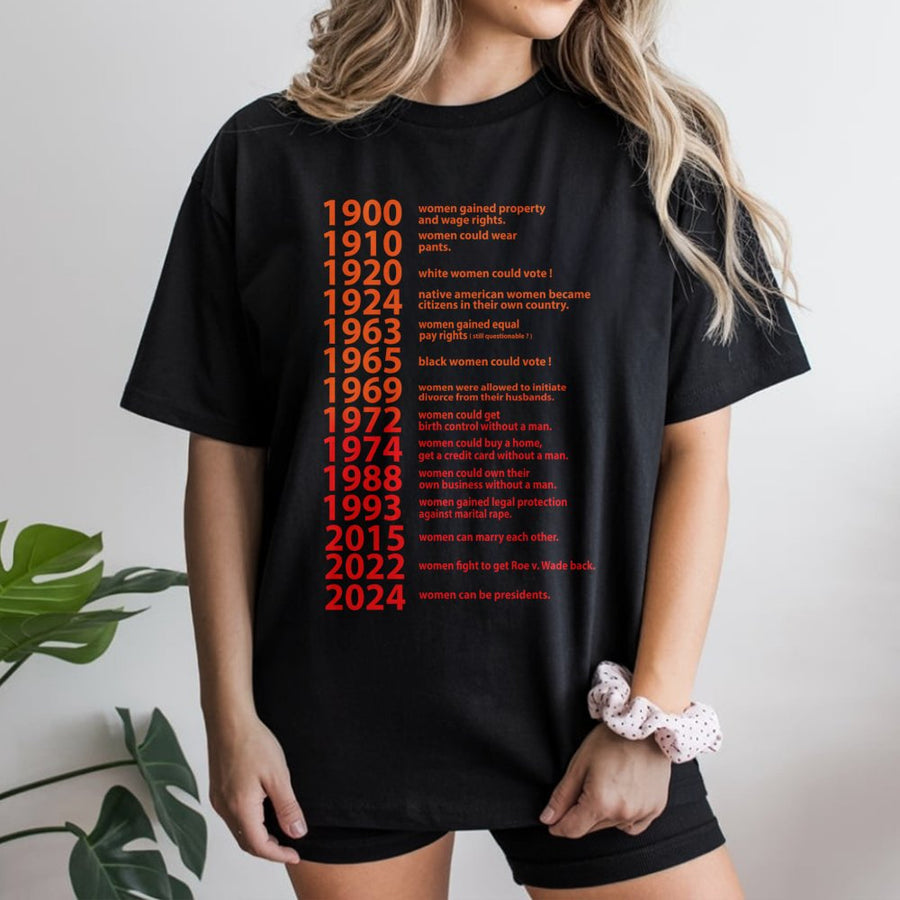 Feminist History Timeline T-Shirt | Women's Rights Milestone Graphic | Premium Cotton Unisex Tee | Empowering Birthday Gift for Women & Activists