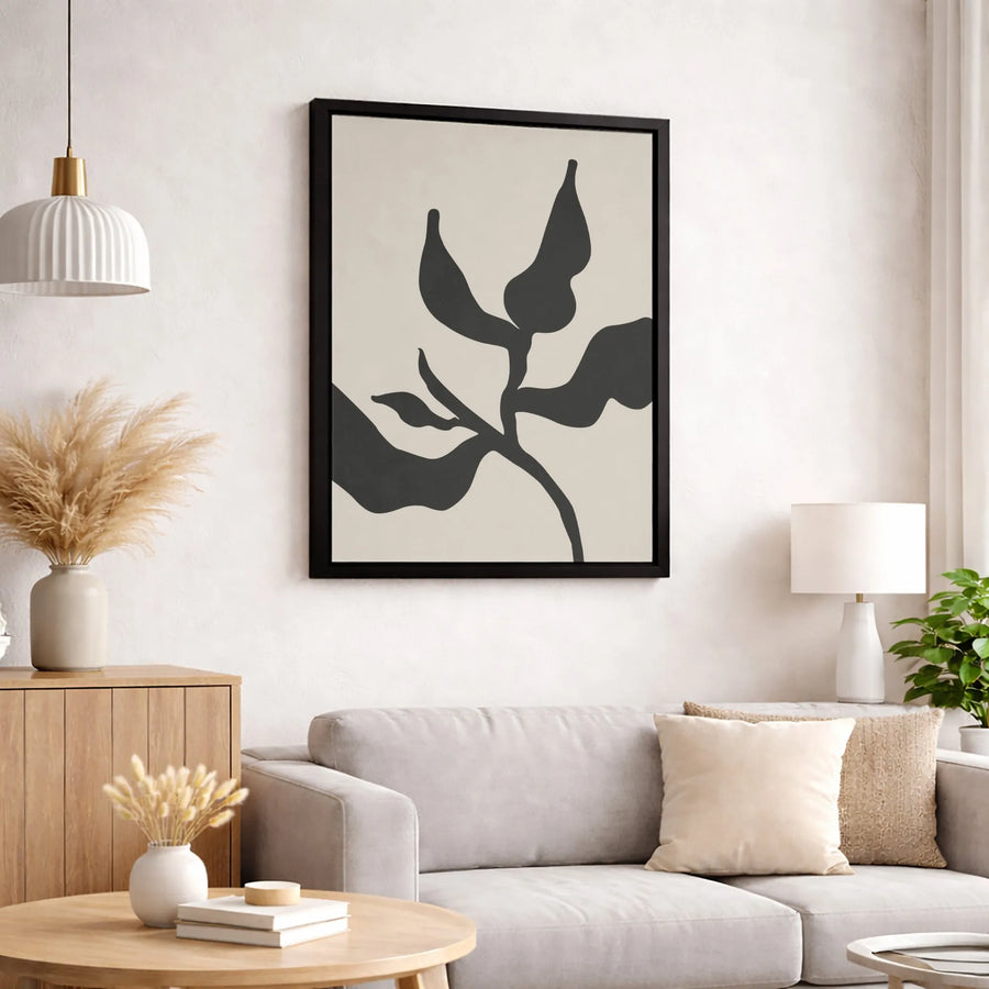 Abstract Botanical Canvas Art | Minimalist Leaf Silhouette Wall Decor | Gallery Quality 1.25 Inch Frame | Modern Neutral Living Room Accent