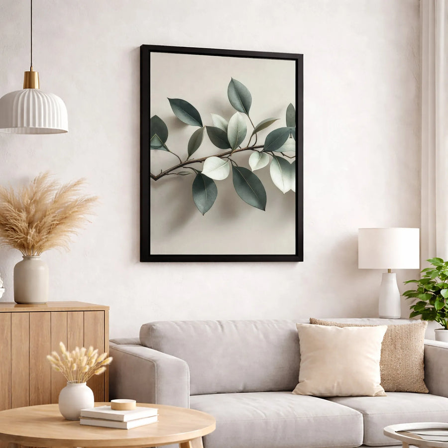 Minimalist Botanical Canvas Art | Sage Green Leaf Branch Wall Decor | Premium Fade-Resistant Print | Modern Home & Office Interior Wall Hanging