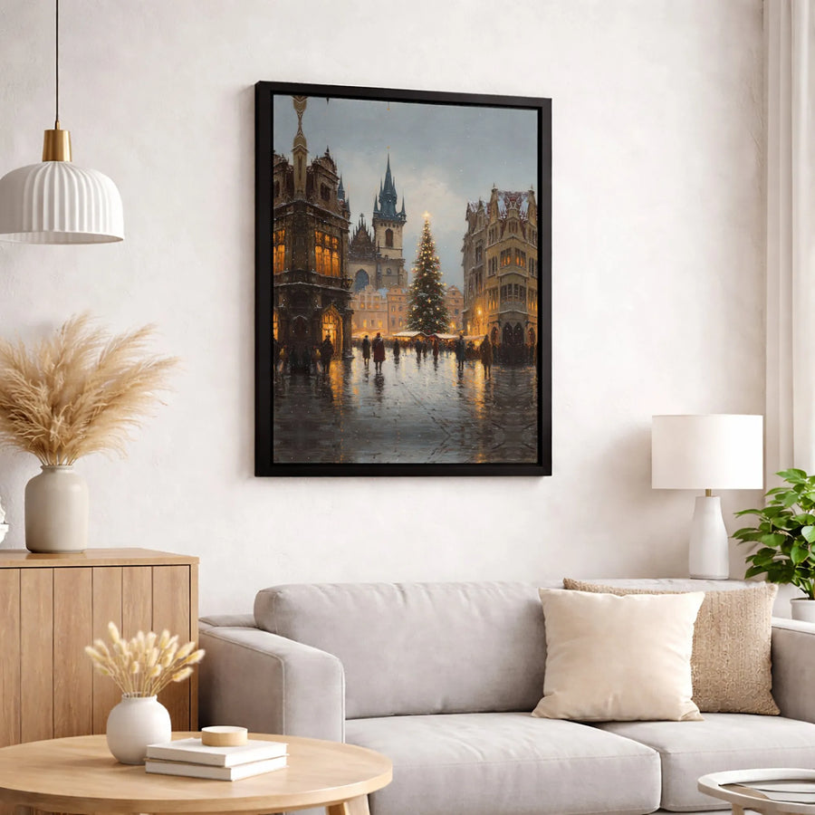 Prague Christmas Market Canvas Print | Old Town Square Winter Landscape | Premium Fade-Resistant Wall Art | Festive Holiday Home Decor Gift