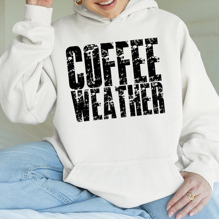 Coffee Weather Hoodie | Distressed Graphic Pullover | Premium Cotton-Poly Blend | Cozy Fall Aesthetic Gift For Coffee Lovers