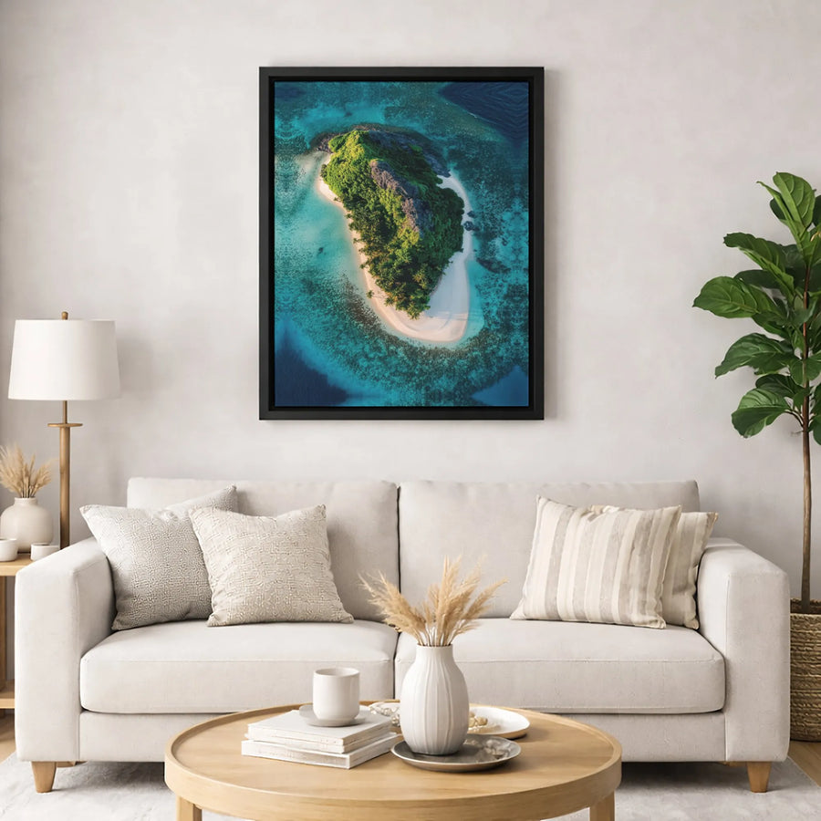 Tropical Island Canvas Wall Art | Aerial Ocean Beach Print | Premium Gallery Wrapped Decor | Coastal Living Home Gift