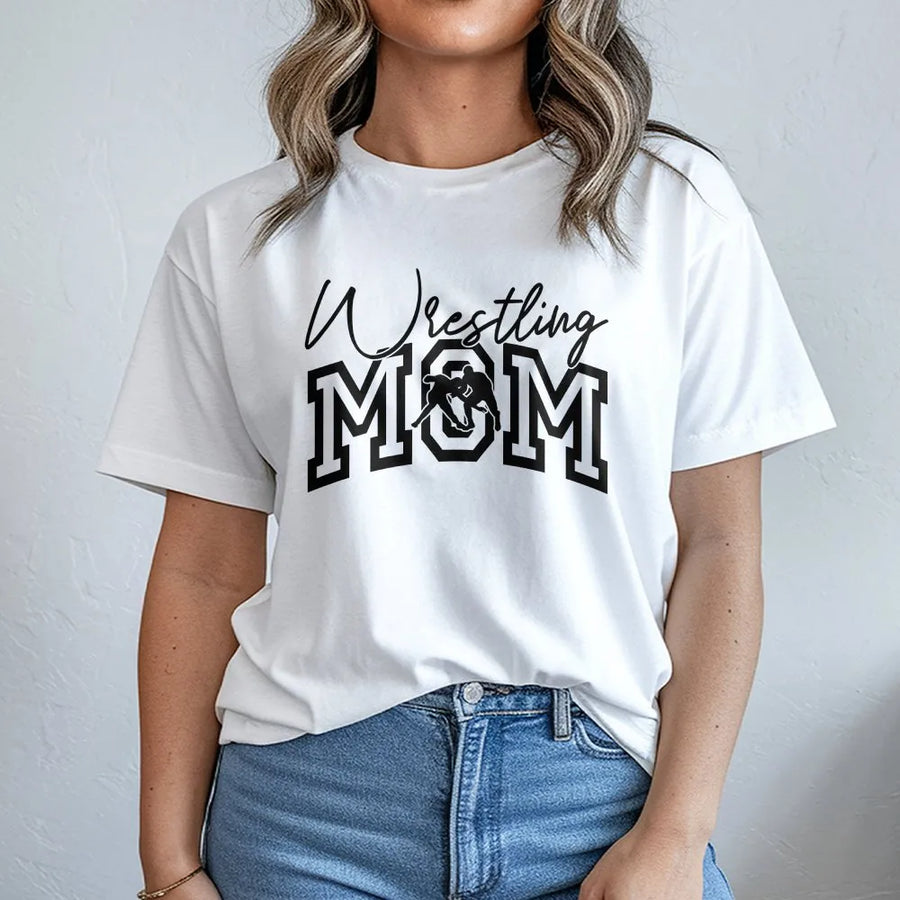 Wrestling Mom T-Shirt | Varsity Letter Style Graphic | 100% Soft Cotton | Wrestling Team Gift for Proud Sports Moms