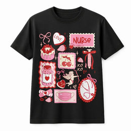 Nurse Valentine T-Shirt | Coquette Aesthetic Medical Doodle Print | Premium Soft Cotton Tee | Cute Gift for Nurses and Nursing Students