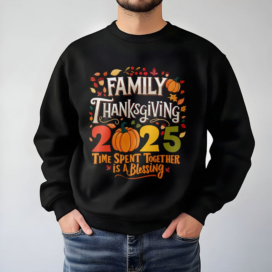 Family Thanksgiving 2025 Sweatshirt | Retro Autumn Pumpkin Graphic | Premium Cotton Blend Crewneck | Matching Holiday Gathering Gift For Family