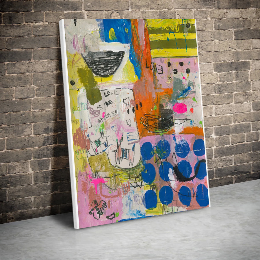Love Is The Answer Abstract Canvas | Vibrant Graffiti Style Quote Art | Premium Gallery Wrapped Canvas | Modern Urban Home Decor Gift