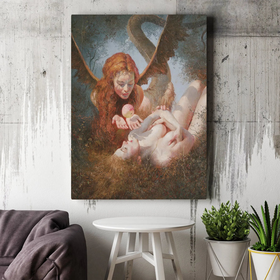 Mythological Siren Fine Art Canvas | Winged Woman Fantasy Oil Painting Print | Gallery Quality 1.25 Inch Frame | Ethereal Home Decor Gift