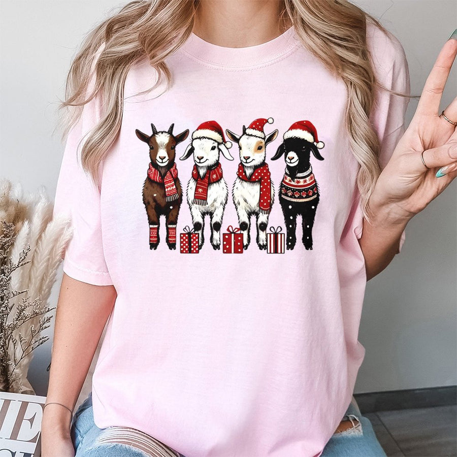 Christmas Goat T-Shirt | Cute Farm Animal Holiday Graphic | Premium 100% Cotton | Funny Xmas Gift For Goat Lovers