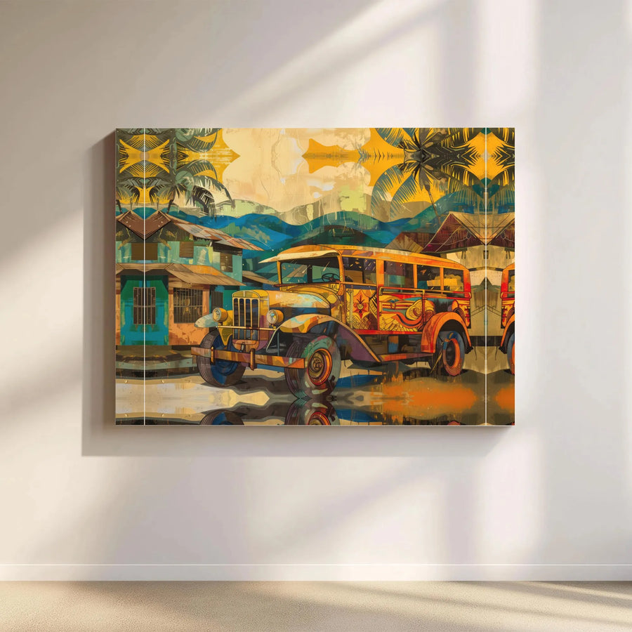 Filipino Jeepney Canvas Print | Vibrant Abstract Tropical Street Scene | Premium Gallery Wrapped Canvas | Unique Travel Lover Gift and Home Decor