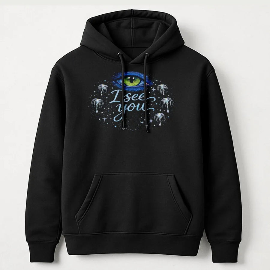 I See You Graphic Hoodie | Sci-Fi Alien Eye Fantasy Design | Premium Cotton Blend Sweatshirt | Unique Gift for Fans of Space and Fantasy