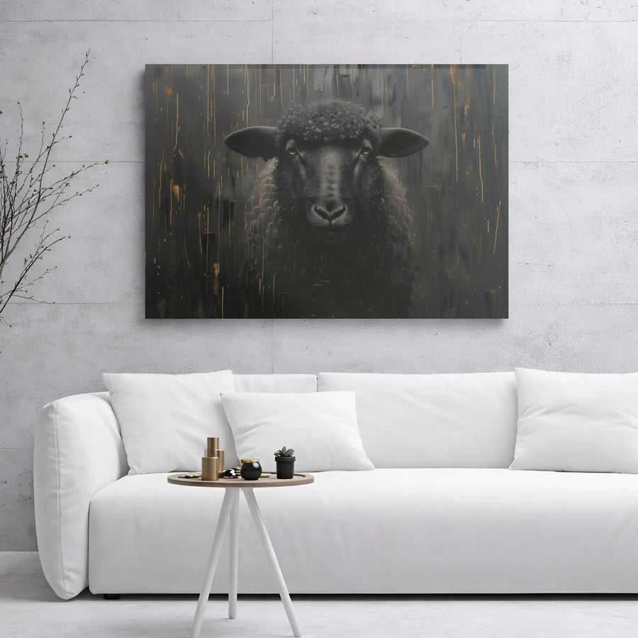 Black Sheep Wall Art | Moody Abstract Animal Portrait | Gallery Wrapped Canvas Print | Modern Farmhouse Decor For Living Room