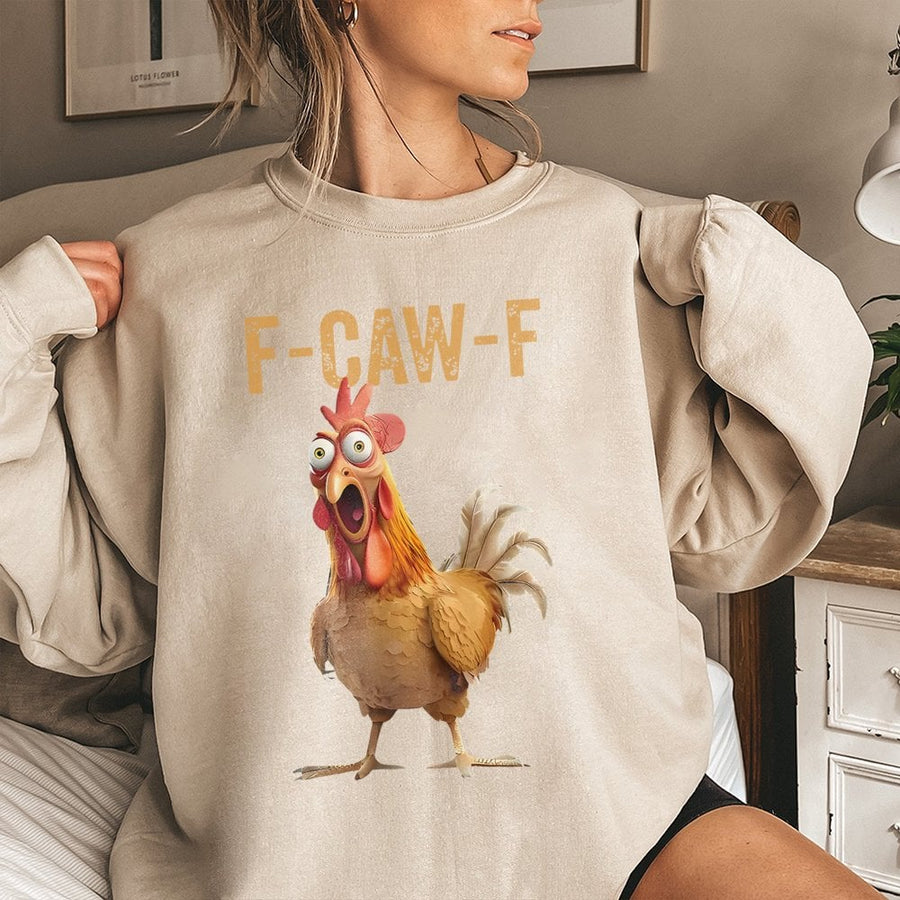 F-Caw-F Chicken Sweatshirt | Funny Farm Animal Graphic Print | Soft Cotton-Blend Premium Quality | Humorous Gift for Chicken Lovers
