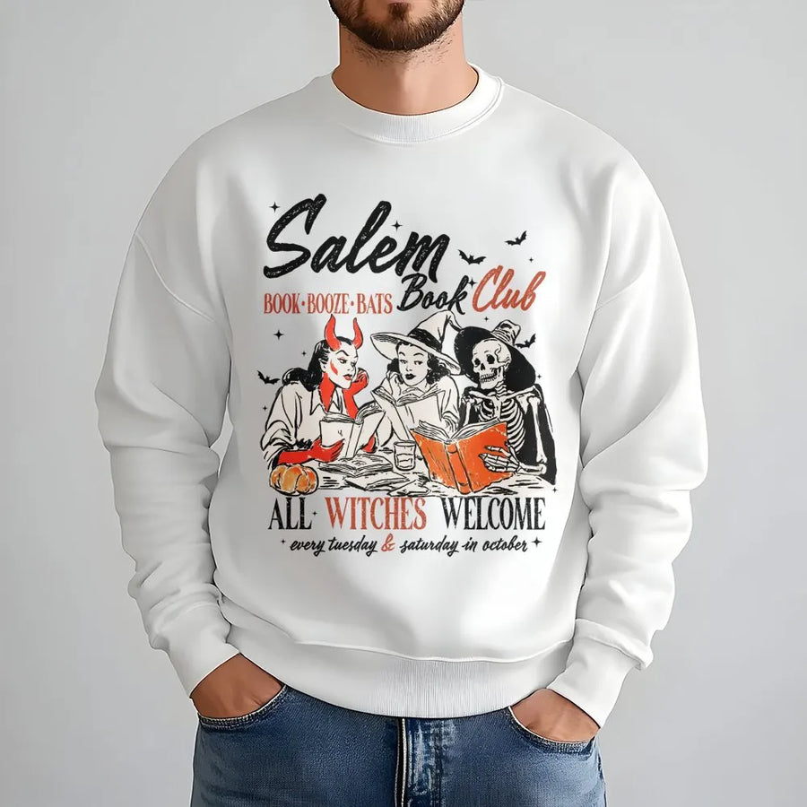 Salem Book Club Sweatshirt | Spooky Skeleton Witch Aesthetic | Soft Cotton Blend Crewneck | Halloween Reading Gift For Book Lovers