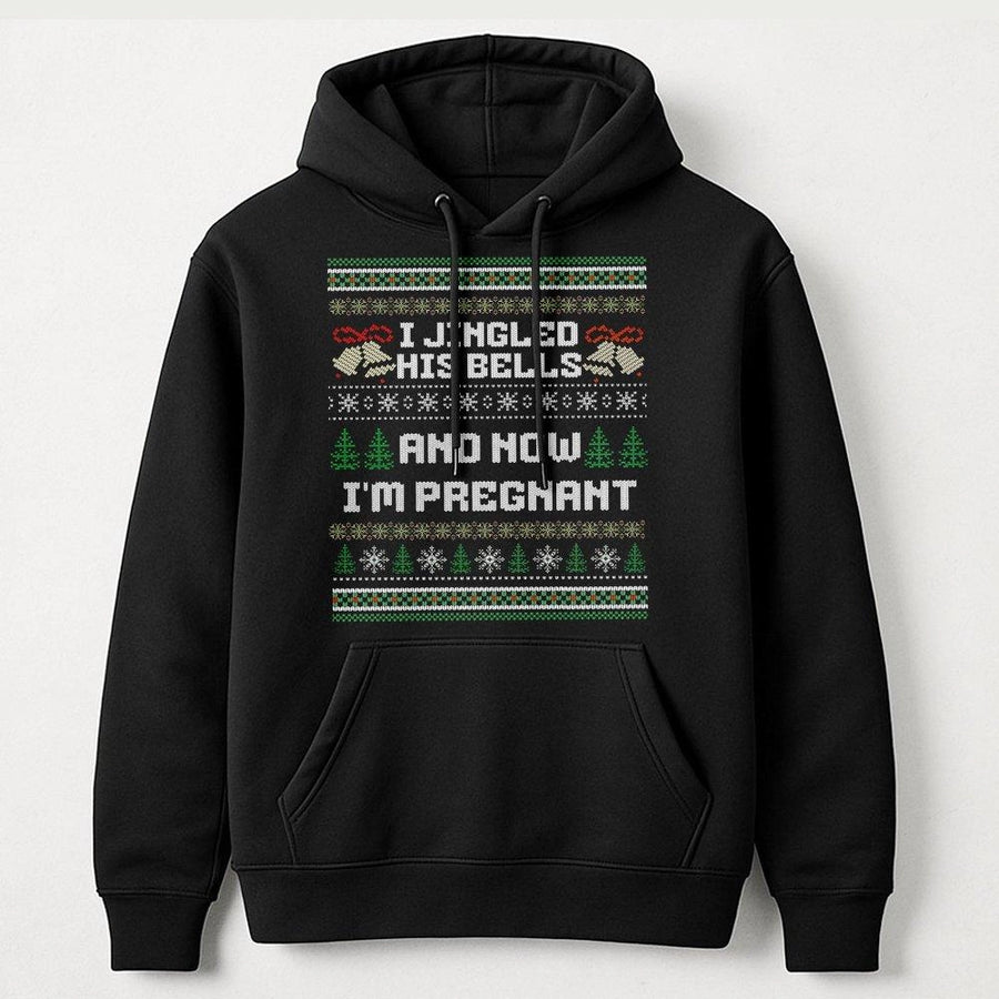 I Jingled His Bells Hoodie | Funny Pregnancy Announcement Sweatshirt | Premium Cotton Blend | Gift For Expecting Mom & Couples
