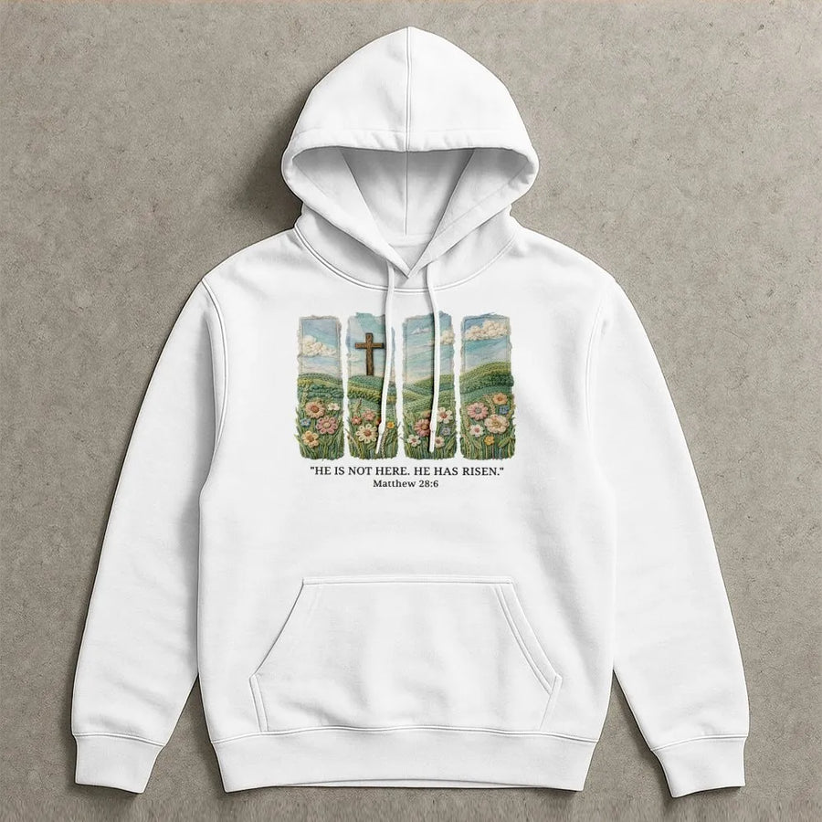 He Is Risen Hoodie | Floral Cross Resurrection Christian Graphic | Soft Cotton-Blend Premium Apparel | Easter Faith Gift For Men Women