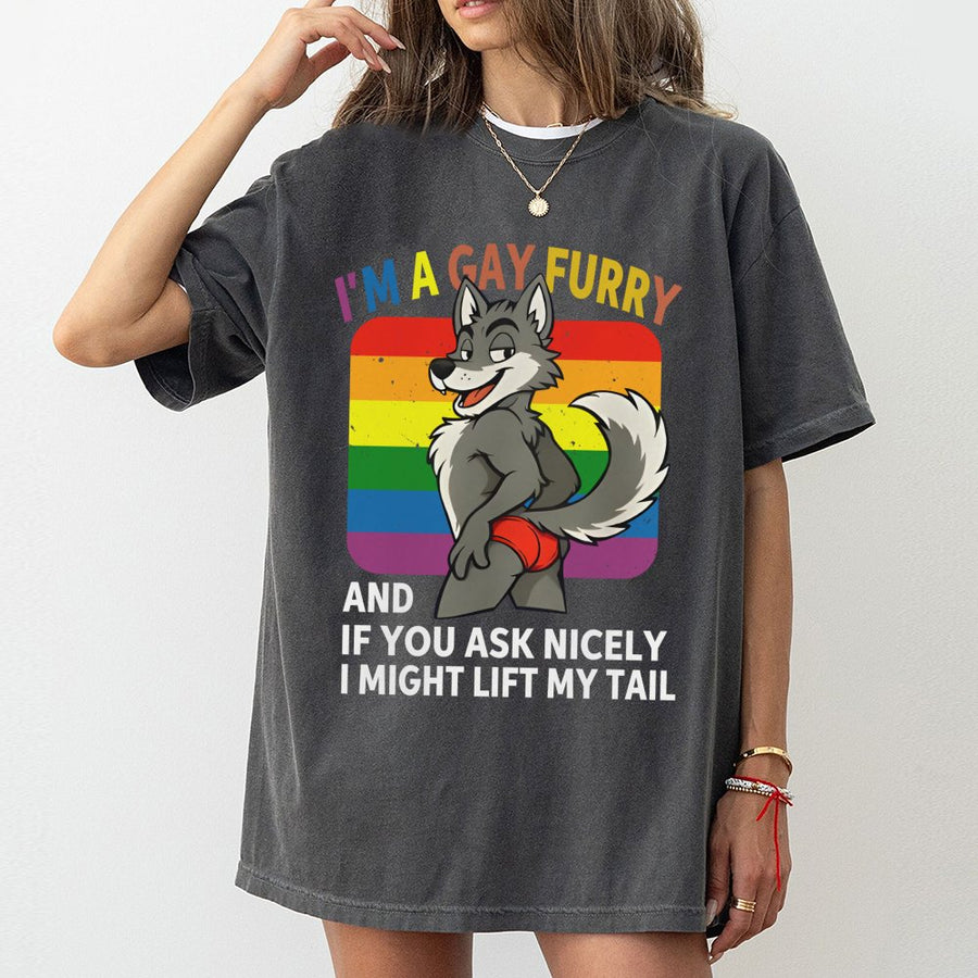 Gay Furry Pride T-Shirt | Funny Rainbow Wolf Graphic Design | 100% Cotton Premium Unisex Tee | LGBTQ Pride Gift for Furry Fandom Fans