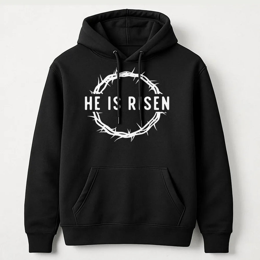 He Is Risen Hoodie | Crown of Thorns Religious Design | Premium Cotton Blend | Christian Easter Gift for Men and Women