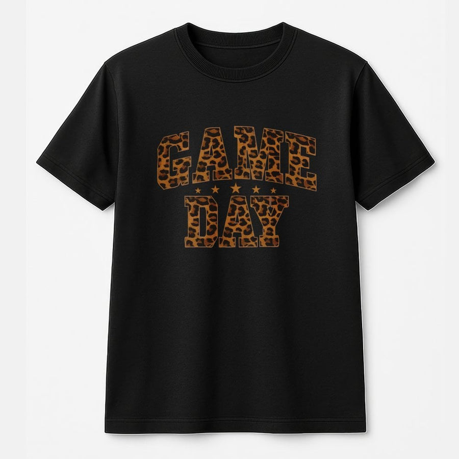Game Day T-Shirt | Leopard Print Varsity Letter Graphic | 100% Cotton Premium Comfort | Cute Football Outfit Gift for Her