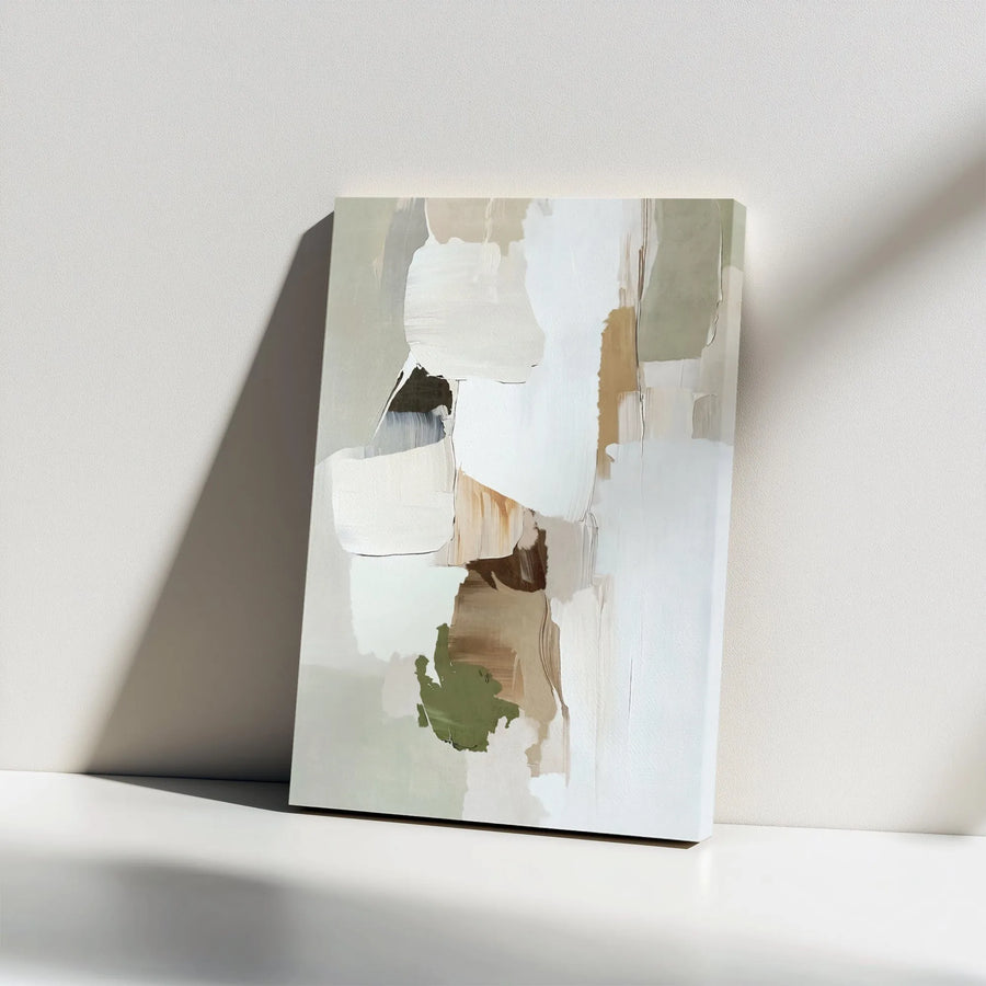 Abstract Vertical Canvas | Neutral Tone Textured Brushstroke Art | Premium Gallery Wrapped Print | Modern Living Room & Office Wall Decor Gift