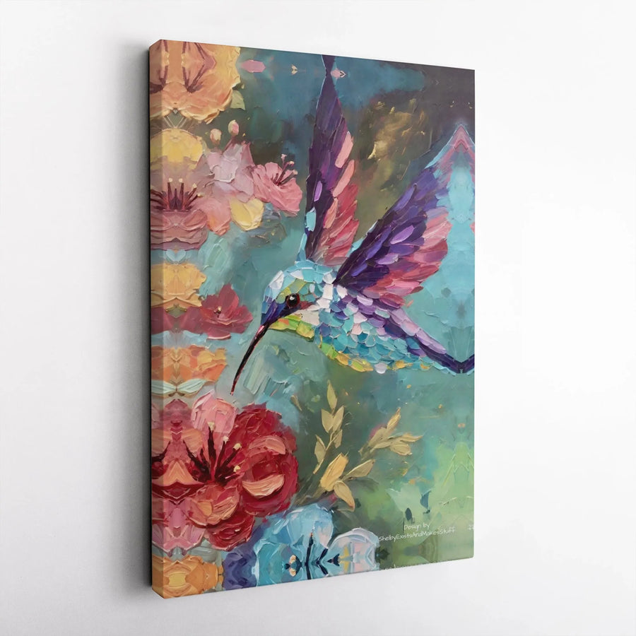 Hummingbird Floral Canvas Art | Colorful Impasto Oil Painting Style | 1.25 Inch Gallery Wrap Premium Decor | Nature Wall Art For Home Gift