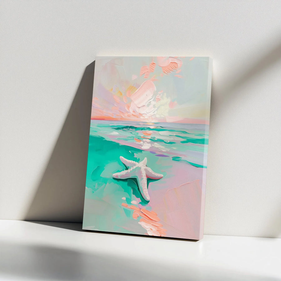 Pastel Beach Canvas Wall Art | Textured Coastal Painting Print | Premium 1.25" Thick Gallery Wrap | Nautical Bedroom Wall Decor Gift