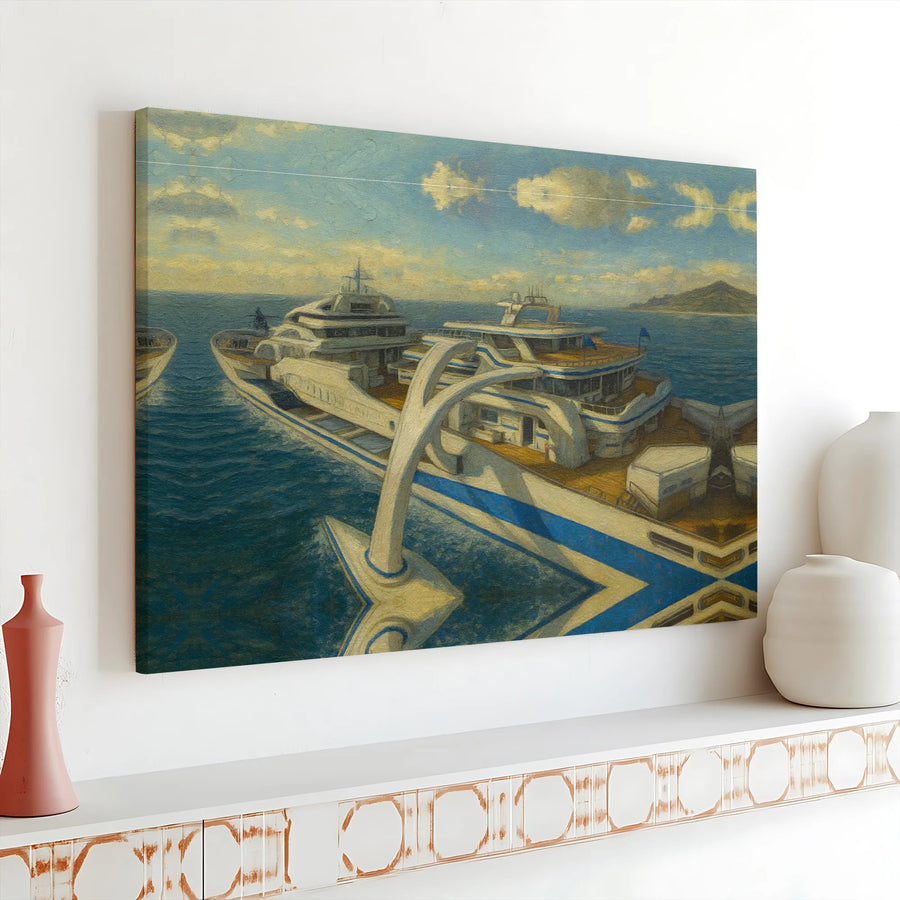 Futuristic Superyacht Canvas Print | Modern Ocean Nautical Wall Art | Gallery Wrap Premium Decor | Luxury Yacht Travel Home Decor Gift