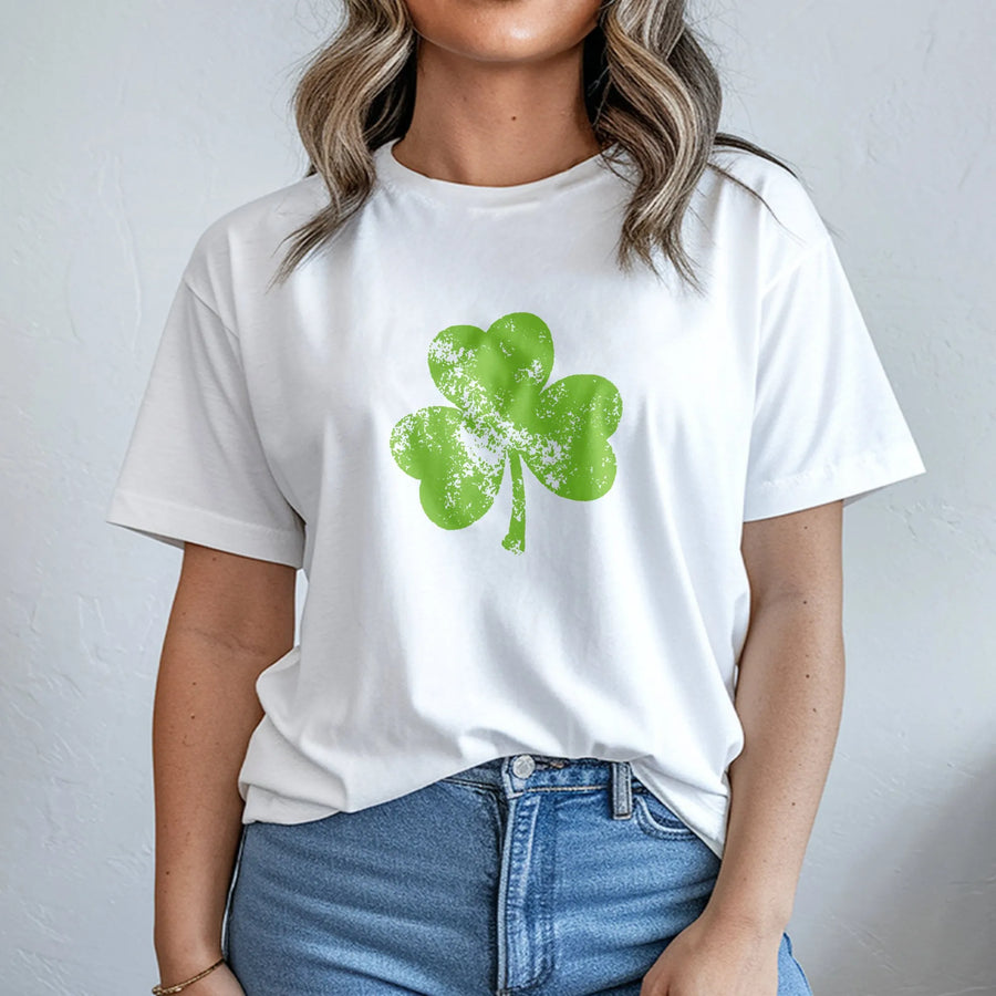 Distressed Shamrock T-Shirt | St Patricks Day Clover Graphic | Soft Cotton Premium Tee | Unisex Irish Heritage Gift for Men and Women