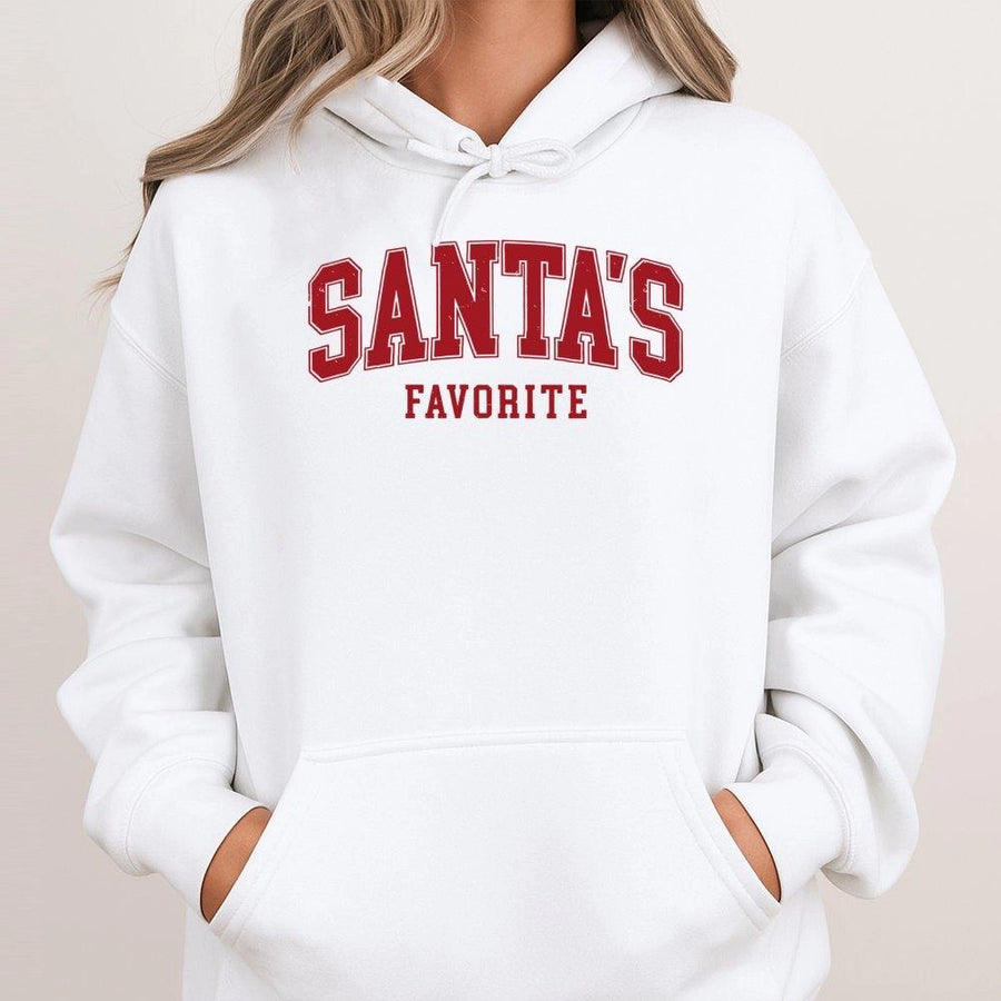 Santa's Favorite Hoodie | Distressed Collegiate Varsity Graphic | Premium Cotton Blend Unisex Sweatshirt | Cozy Christmas Gift for Her