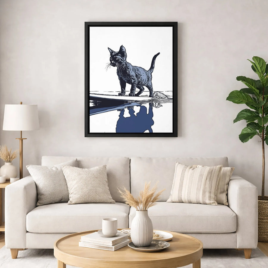 Black Cat Wall Art | Minimalist Shadow Reflection Print | Premium 1.25-Inch Gallery Canvas | Cat Lover Home Decor Gift