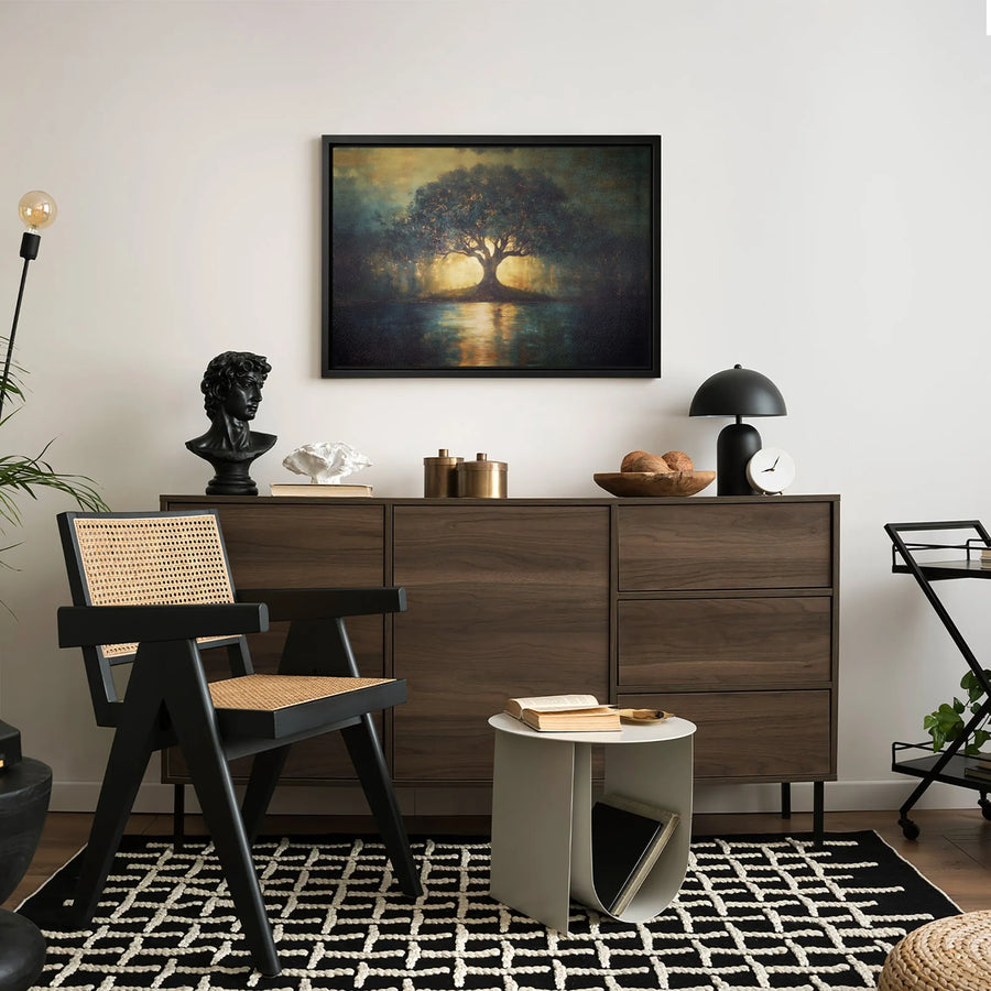 Tree Of Life Canvas Wall Art | Golden Sunset Landscape Painting | Gallery Wrapped Premium Print | Nature Home Decor Gift For Living Room